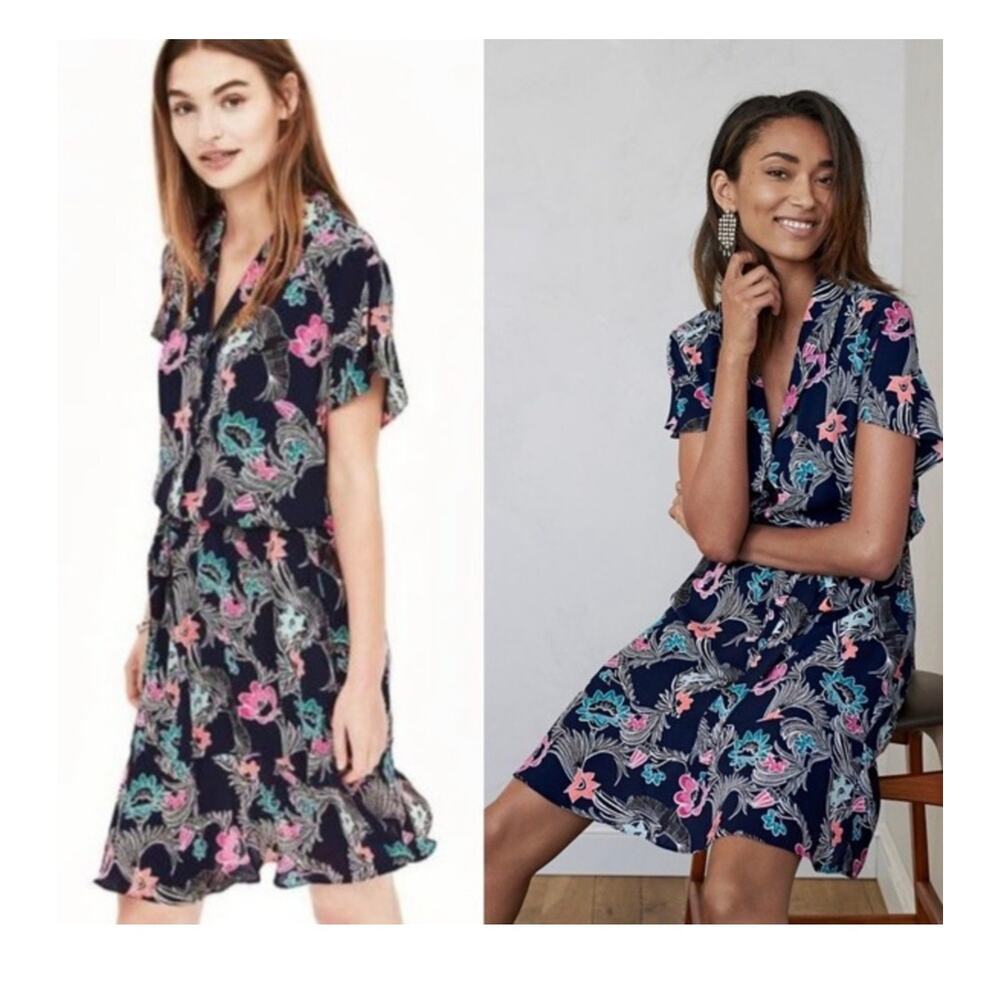 Banana Republic Crane Bird & Floral Flounce Dress Sz 4